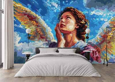 Christian religious background in colorful pixel-art style. Wall mural