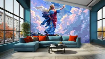 Christian religious background in colorful pixel-art style. Wall mural