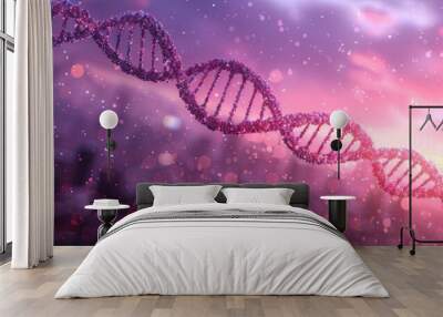 DNA structure illustrated with a combination of vibrant and dark colors, emphasizing its complexity in a visually striking manner Wall mural