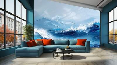 Dynamic abstract background with a mixture of blue and white oil paint strokes, can be utilized for printed materials such as brochures, flyers, and business cards. Wall mural