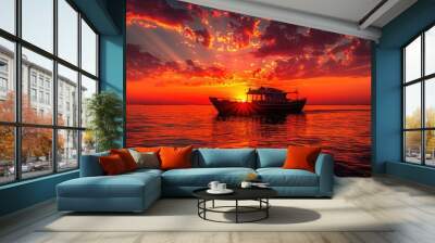 Sunset view on the beach, best suited for a serene backdrop. Wall mural