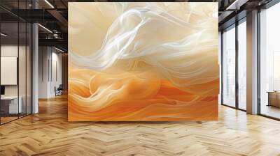 White and golden silk or satin wavy abstract background with blank space for text. Wall mural