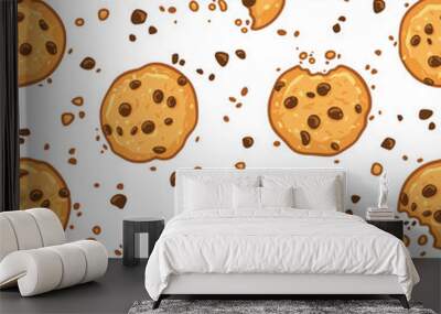 Cookies with chocolate chips seamless pattern. Vector illustration Wall mural