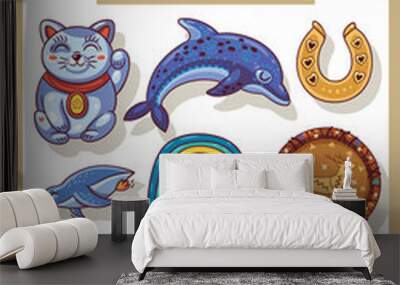 Lucky amulets and happy symbols collection  Wall mural