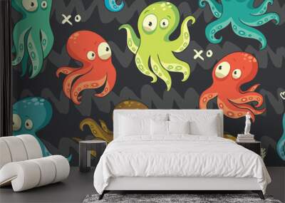 Octopuses in cartoon seamless pattern Wall mural