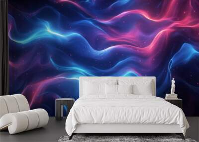 A flowing pattern of glowing lines in shades of blue and purple, resembling liquid light on a dark background. Wall mural