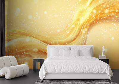 A vibrant gold waves background with sparkling light accents and a smooth, flowing texture. Wall mural