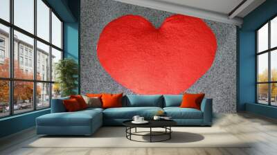 Valentine red heart-shaped pillow on the marble floor Wall mural