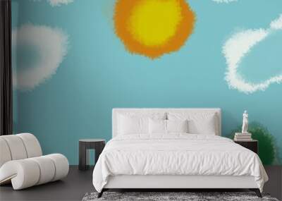 Sun on the sky , and grass Wall mural