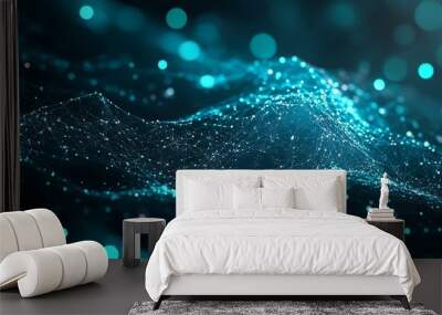 Abstract blue digital wave with bokeh lights. Wall mural