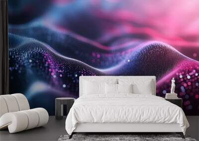 Abstract digital wave background with glowing particles. Wall mural