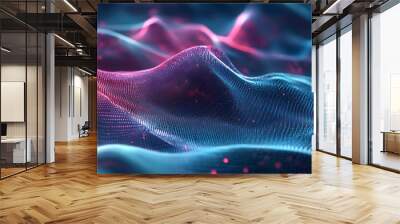 Abstract digital wave with red and blue glow. Wall mural