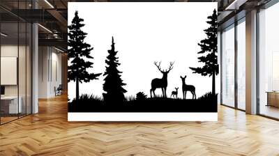 vector forest deer family Wall mural