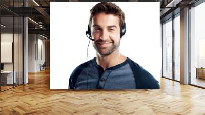 A handsome young man using a headset isolated on a PNG background. Wall mural