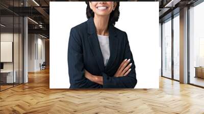 A portrait of a young entrepreneur laughing and posing with her hands crossed in formal wear Isolated on a PNG background.  Wall mural