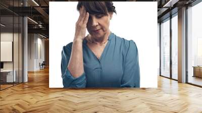 A senior woman looking stressed out Isolated on a PNG background. Wall mural