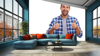 A studio portrait of a handsome man giving you thumbs up Isolated on a PNG background. Wall mural