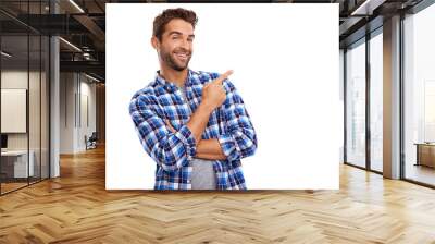 A Studio shot of a handsome man pointing to copyspace Isolated on a PNG background. Wall mural