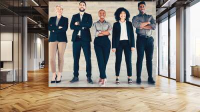 Business, people and happy in portrait with teamwork or collaboration in office as lawyer. Diversity, group and confident or smile as employee in workplace for partnership and company growth Wall mural