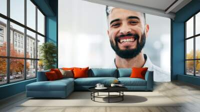 Mature man, business professional and laughing face in a office with consultant manager confidence. Funny, comedy and happy male employee at a company with job at consultation agency with a smile Wall mural