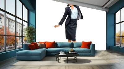 PNG of a young businesswoman dancing isolated on a PNG background Wall mural