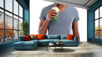 PNG Studio shot of a man drinking a wheatgrass smoothie Wall mural