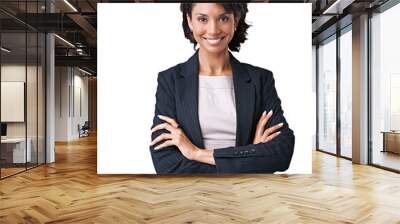 Portrait of a happy businesswoman smiling with her hands crossed Isolated on a PNG background. Wall mural