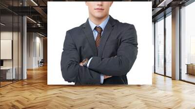 Portrait of a stern young businessman looking at the camera and crossing his arms Isolated on a PNG background. Wall mural