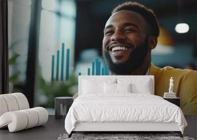 A man with a beard is smiling and wearing a yellow shirt Wall mural