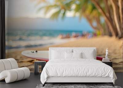 Surfing on bright sand beach background Wall mural