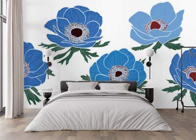 set of flowers. Anemone hand-drawn style vector illustration. Wall mural