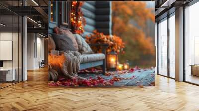 Cozy porch with an autumn lantern display Wall mural