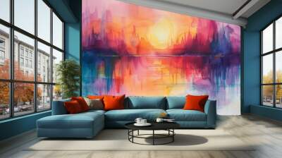 Watercolor abstract twilight reflections on white. Wall mural