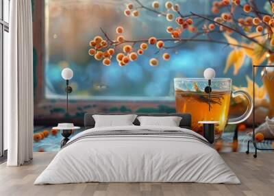 Warm cup of autumn herbal tea Wall mural