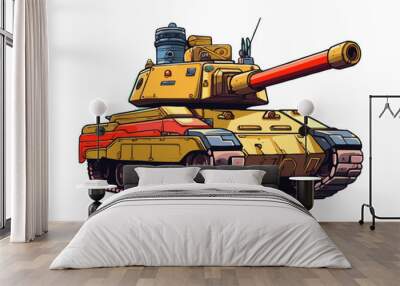 A cartoonish tank with a red barrel on top. Vector icon Wall mural