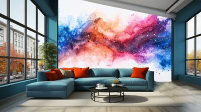 A colorful painting of a galaxy with blue, orange, and pink colors Wall mural