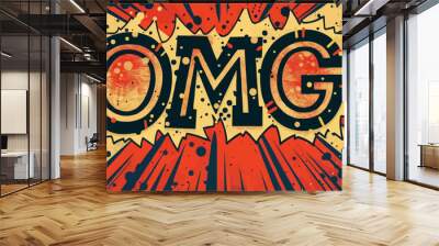 A comic book style image of the word OMG with a red and black background Wall mural