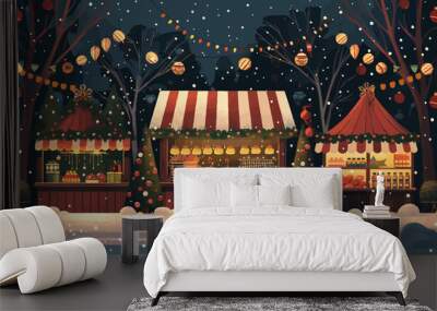 A flat vector of a holiday market. Wall mural