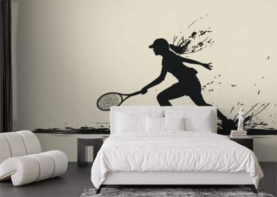 A silhouette vector of a person playing tennis. Wall mural