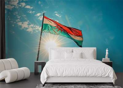 Burundi flag waving against a clear, sunny sky Wall mural