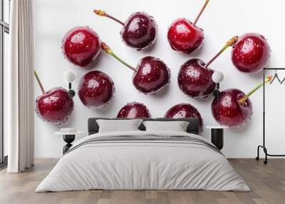 Fresh Cherry berries from a flat view, isolating them on a background, a summer fruit for refreshing, fresh berries with high levels of vitamins. Wall mural