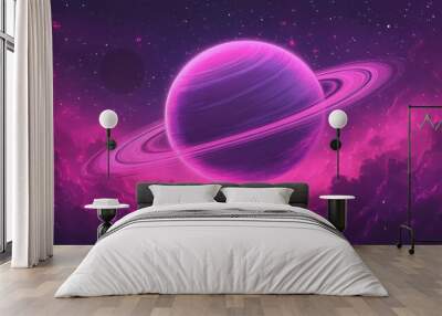 illustration of surreal galaxy background with giant Saturn with planet rough surface Wall mural