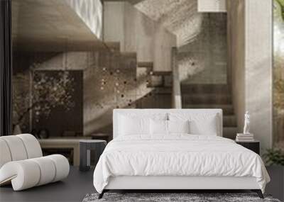 Minimalist urban villa with large, open spaces. Wall mural