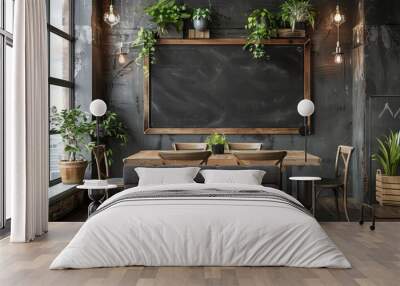 Rustic dining room with a blank chalkboard Wall mural