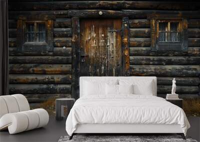 Rustic wooden cabin background Wall mural