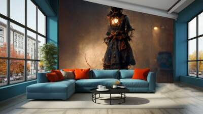 Scary fantasy pirate standing in fog. Wall mural