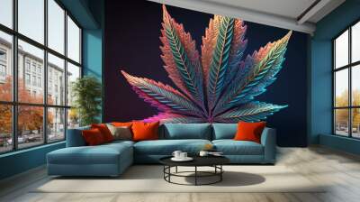 Gold Hemp & Marijuana: Exploring the Healing Benefits of Cannabis Sativa for CBD, THC, Cannabinoids, and Medicinal Purposes. One plant leaf. Generative AI Wall mural