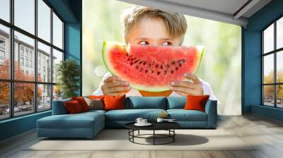 happy child eating watermelon Wall mural