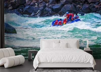 adventure water sports, white water rafting in River Ganges Rishikesh India. Raft in action image   Wall mural