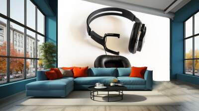 broken headphone, detachable headphones at work. concept of bad quality  listening earphones with copyspace  - image  Wall mural